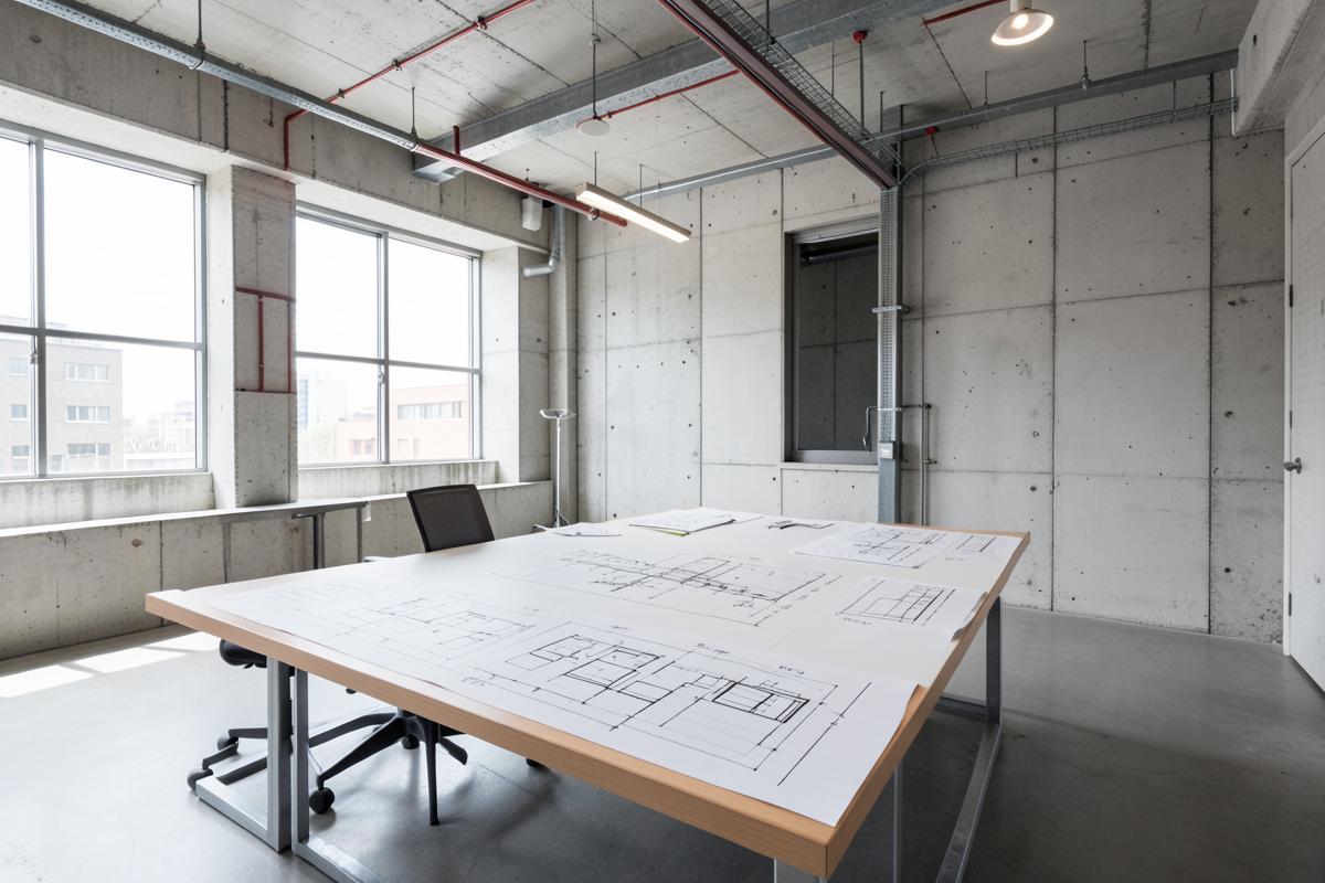 Interior de espaço comercial em acabamento